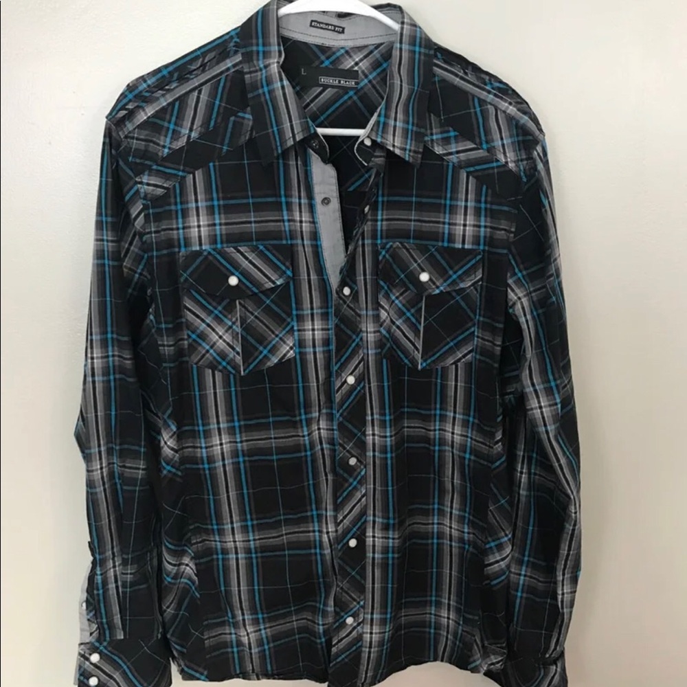 Men’s Buckle Black Plaid Size Large